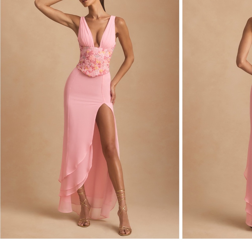 Oh Polly Pink and Cream Asymmetrical Dresses